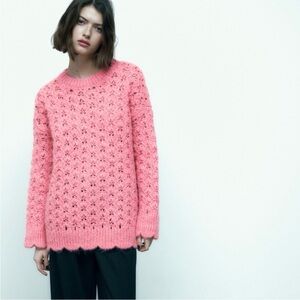 ZARA 🎀 Women’s Wool Blend Oversized Pink Sweater XS-S NWT